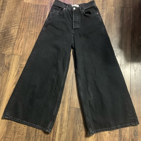 We the free free people black denim LANDRY WIDE LEG JEANS size 25 sold out boho - Picture 3 of 8